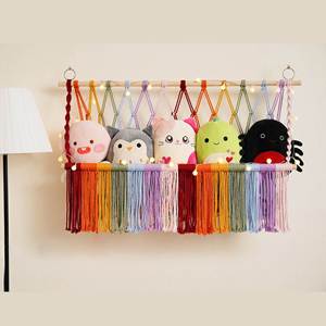 北欧创意壁饰玩具吊床收纳挂毯家居装饰棉绳编织挂袋房间壁挂网兜