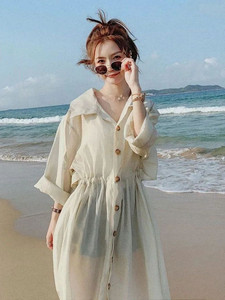 防晒衣女夏季薄款中长款设计小众衬衫裙透气开衫超仙时尚风衣外套
