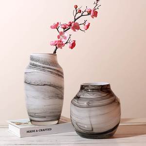 新中式大理石纹艺术彩色玻璃小口花瓶软装样板间水培花器摆件装饰