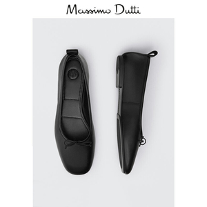 Massimo Dutti女鞋2024新款真皮浅口蝴蝶结单鞋平底乐福鞋芭蕾鞋