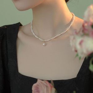 珍珠项链女气质甜美法式小香风双层锁骨链小众设计感2024新款麻花