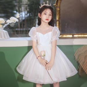 女童高端白色礼服花仙子公主裙2024夏装超仙连衣裙六一儿童演出服