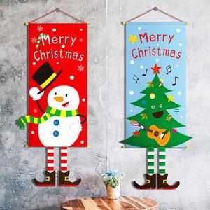 圣诞节装饰品门挂布艺挂件圣诞老人雪人餐厅墙面挂画挂旗挂饰吊旗
