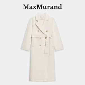 【MaxMurand 秘鲁】 白色苏力大衣女士长款 100%ALPACA羊驼毛