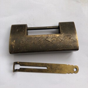 古玩收藏 古代铜锁 刻画门锁纯铜老式铜锁 老物件