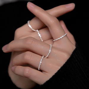 波光粼粼满天星单戒女指环韩国设计感闭口设计叠戴超闪耀链条戒指