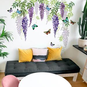 紫藤萝花卉蝴蝶墙贴纸客厅卧室创意装饰墙贴自粘墙贴画