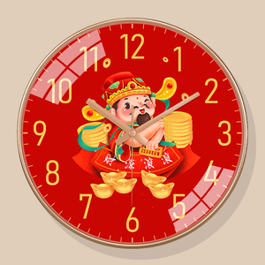 中国风钟表时尚简约挂墙财神系列新中式挂钟客厅家用创意时钟