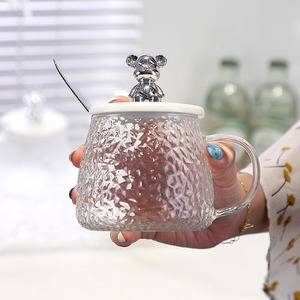 小熊杯子ins高颜值带盖勺马克杯玻璃水杯花茶咖啡牛奶杯口杯轻奢