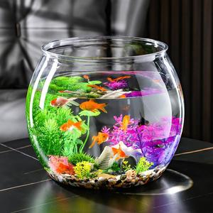 鱼缸扁形玻璃创意桌面小型迷你办公桌椭圆形透明家用客厅金鱼龟缸