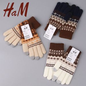日本HaM羊毛手套触屏加绒加厚男女秋冬保暖骑行针织羊绒针织手套