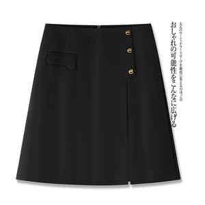 艾格黑色a字西装短裙女2024夏装新款高腰不对称小个子包臀半身裙