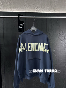 【ZuAn】Balenciaga/巴黎世家 23SS 黄色BB胶带logo破坏卫衣帽衫