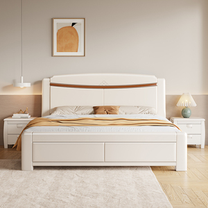 全友家居官网现代简约白色实木床1.8米主卧双人床1.5中式橡木床经