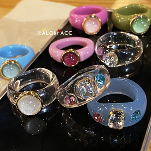 HALOkrACC韩国进口 朴秀荣同款多巴胺甜酷透明彩色亚克力果冻戒指