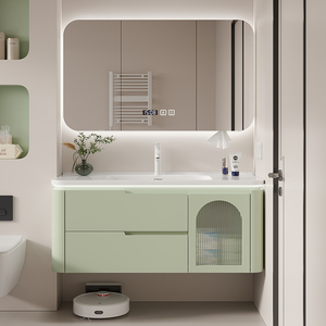 新款智能法式风橡木烤漆浴室柜圆角陶瓷一体盆洗手池洗脸盆洗漱台