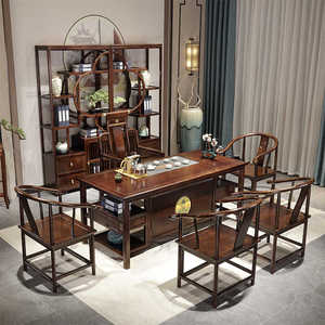 实木1.6米金花梨木茶桌椅组合办公室客厅茶几一桌五椅功夫泡茶台