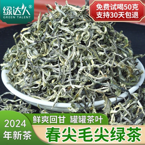 绿达人绿茶2024新茶特级云南春尖茶毛尖银丝绿茶罐罐茶浓香型500g