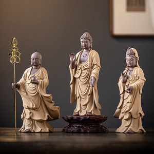 中式婆娑三圣释迦摩尼观音地藏王菩萨家用供奉陶瓷佛像工艺品摆件