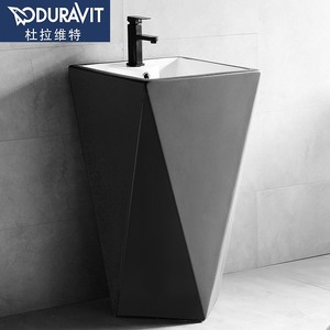 杜拉维特官方旗舰店创意个性黑色立柱盆卫生间立式陶瓷洗手池落地