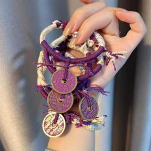 新中式原创设计紫色藏式民族手绳精工手编棉绳文玩时尚饰品佛珠手