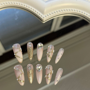 【舞指婵】珍珠飘带高级感~穿戴美甲新娘纯手工假指甲贴片可拆卸