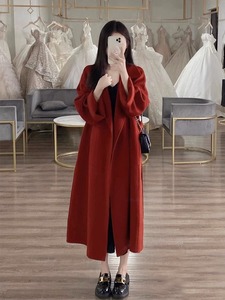 高级感红色双面羊绒呢子大衣女秋冬2023新款气质中长款羊毛呢外套