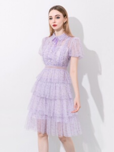 玖姿安娜蔻2024夏季新款女装高级感温柔风蛋糕裙蕾丝收腰甜美优雅