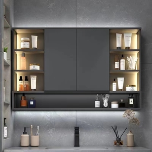 现代简约实木浴室隐藏式折叠风水智能镜柜单独带灯储物收纳置物架