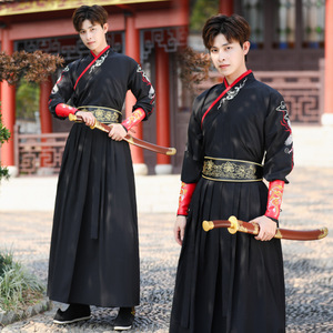 中国风暗黑系古装原创改良绣花汉服男款刺客武士传统古风四件套男