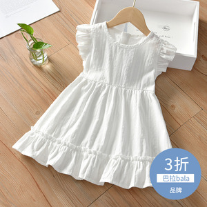 女童连衣裙夏装洋气白色裙子2024新款女宝宝夏季棉麻薄款连身裙