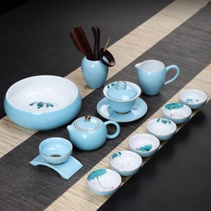 新中式手绘功夫茶具套装家用简约陶瓷盖碗泡茶壶整套喝茶