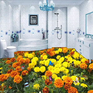 卫生间瓷砖唯美菊花植物草地花草3D地板地画洗手间厨房阳台地板砖