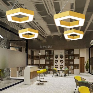 LED新款创意个性店铺金色空心六边形造型灯具办公室现在简约吊灯