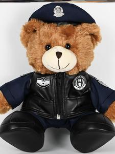 特警小熊小黑熊毛绒玩具警察小熊公仔皮衣小熊公仔公安警官熊娃娃
