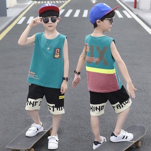 巴拉巴拉纯棉儿童男童夏季背心两件套无袖夏装套装帅洋气潮装韩版