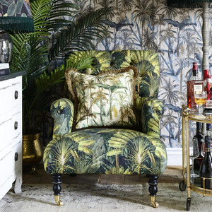 美式复古油画印花布艺单人沙发休闲老虎椅小户型客厅卧室高背椅