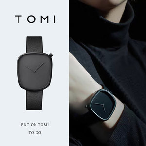 【小额】TOMI特米鹅卵石手表石英时尚男女皮带表简约方形手表