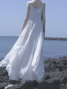 法式白色长裙女夏季到脚踝的裙子学生超仙超长款吊带裙及踝连衣裙