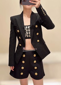 BALMAIN/巴尔曼 23FW新款纯色细条纹修身休闲双排扣西装外套女