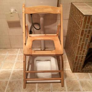 实柏木头折叠移动孕妇坐便器便凳老人坐便椅子 大便厕所椅洗澡凳
