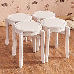 实木圆凳象牙白橡木餐凳凳家用欧式胡桃板凳纯白色可叠放凳子