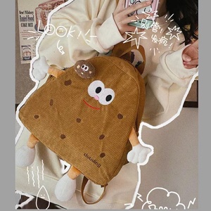 韩国可爱饼干大容量双肩包卡通大眼睛灯芯绒休闲百搭学生背包