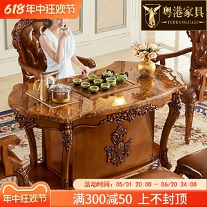 欧式小茶台别墅客厅家用美式大理石大户型实木茶桌椅组合套装一体