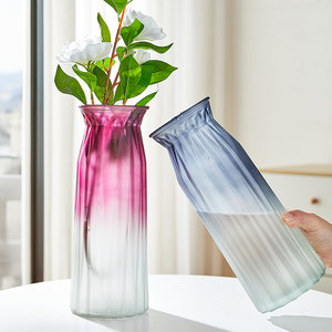 特大号玻璃花瓶磨砂渐变折纸水养鲜花富贵竹花瓶客厅桌面装饰摆件