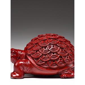 红色木质铜钱龙龟摆件金钱龟木雕八卦灵龟茶桌办公客厅装饰工艺品