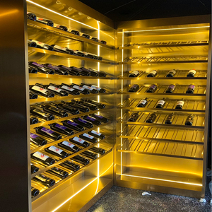 定制葡萄酒展示置物架金属层板柜红酒玫瑰金架子带灯不锈钢红酒架