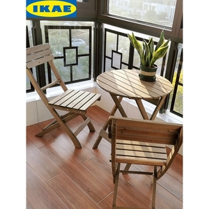 IKEA宜家包邮折叠餐桌实木免安装桌椅组合便携阳台木制圆桌学习书