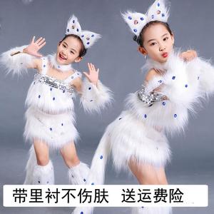 小花猫演出服儿童六一舞蹈服装幼儿园女宝中小童表演纱裙白猫咪新