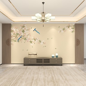 现代简约新款中式花鸟装饰壁画客厅电视背景墙纸沙发卧室床头壁纸